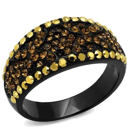 TK2552 - IP Black(Ion Plating) Stainless Steel Ring with Top Grade Crystal in Multi Color - Grocery