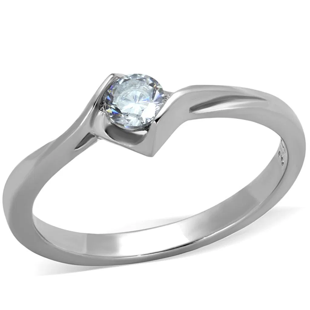 TK2042 - High polished (no plating) Stainless Steel Ring with AAA Grade CZ in Clear - Grocery