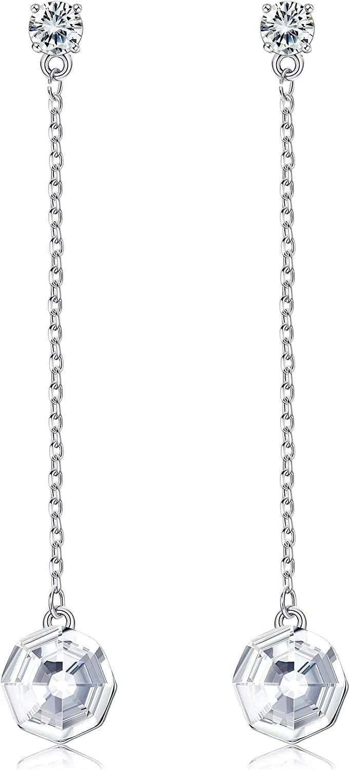 925 Sterling Dangle Earrings Austria Crystal Long Chain Earrings for Women Geometric Earrings for mother - Grocery