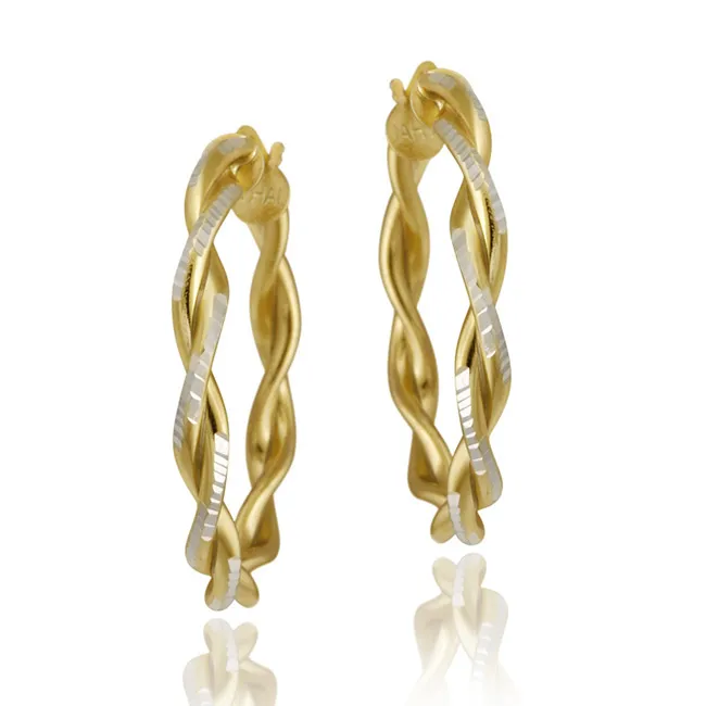 18K Gold over Sterling Silver Two-Tone 30mm Twist Hoop Earrings - Grocery