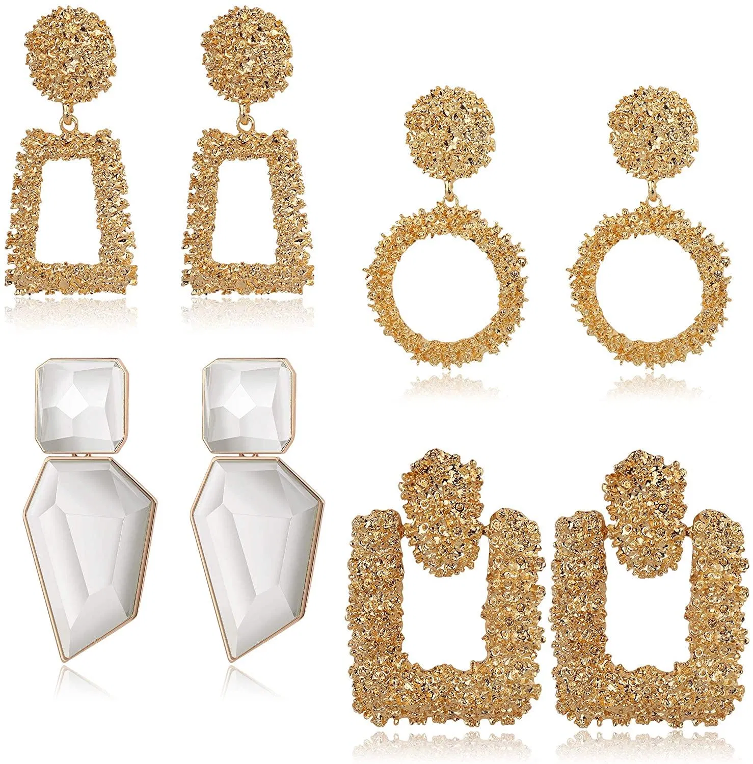 4 Pairs Statement Dangle Earrings for Women Rhinestone Exaggelated Large Drop Geometric Earrings - Grocery