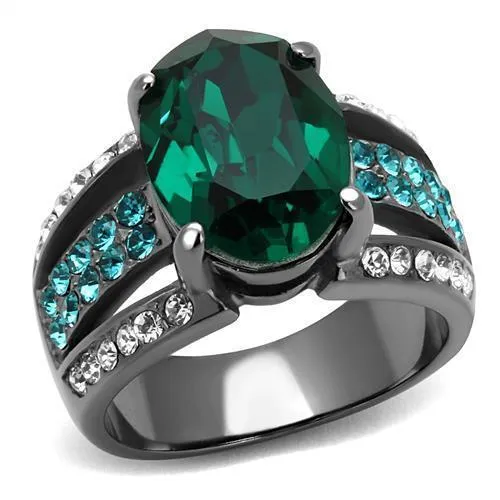 TK2759 - IP Light Black (IP Gun) Stainless Steel Ring with Top Grade Crystal in Emerald - Grocery