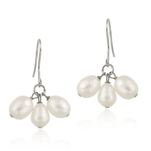 Sterling Silver White Freshwater Cultured Pearl Cluster Earrings - Grocery