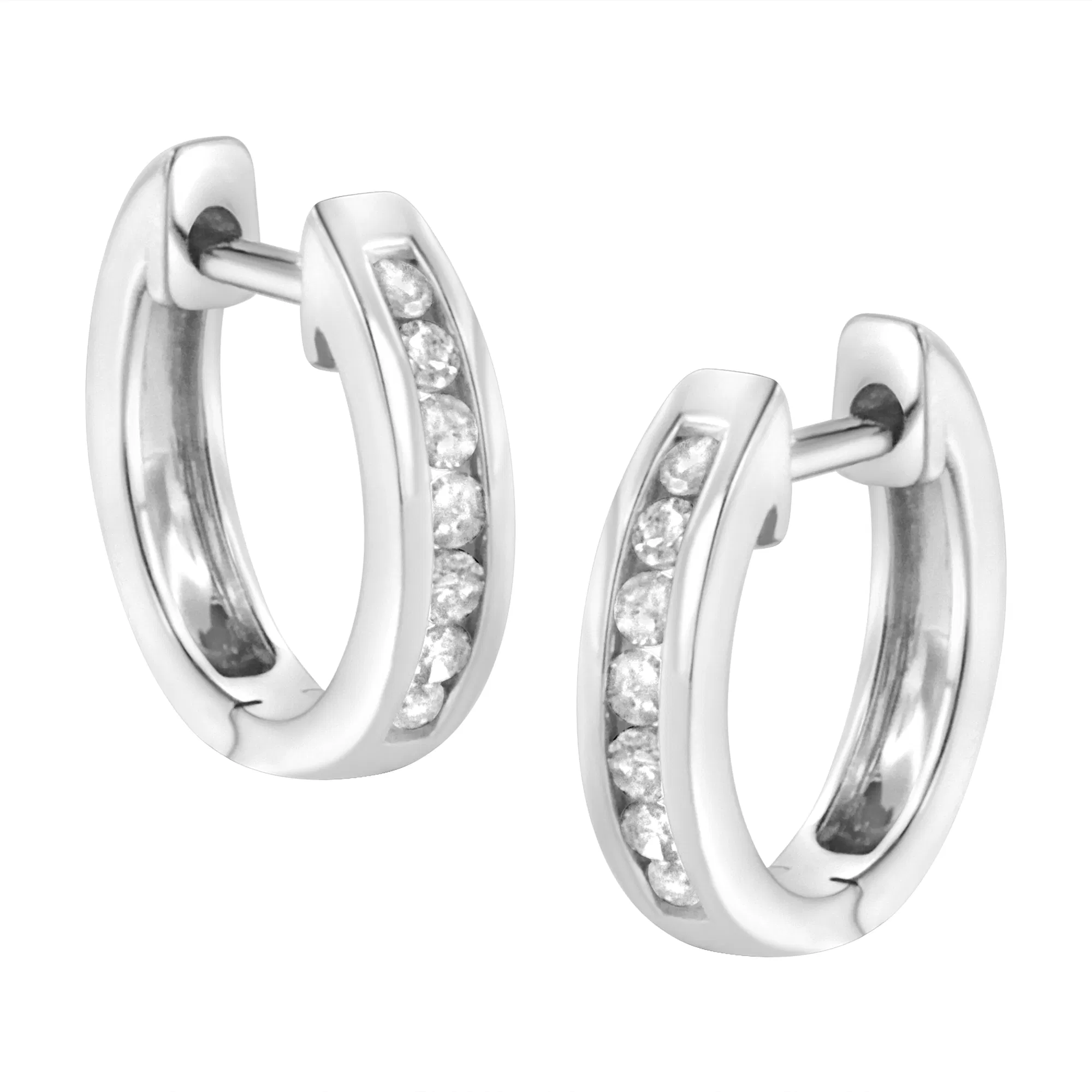 10K White Gold 1/4 cttw Channel Set Round-Cut Diamond Hoop Earrings (I-J Color, I3 Clarity) - Grocery