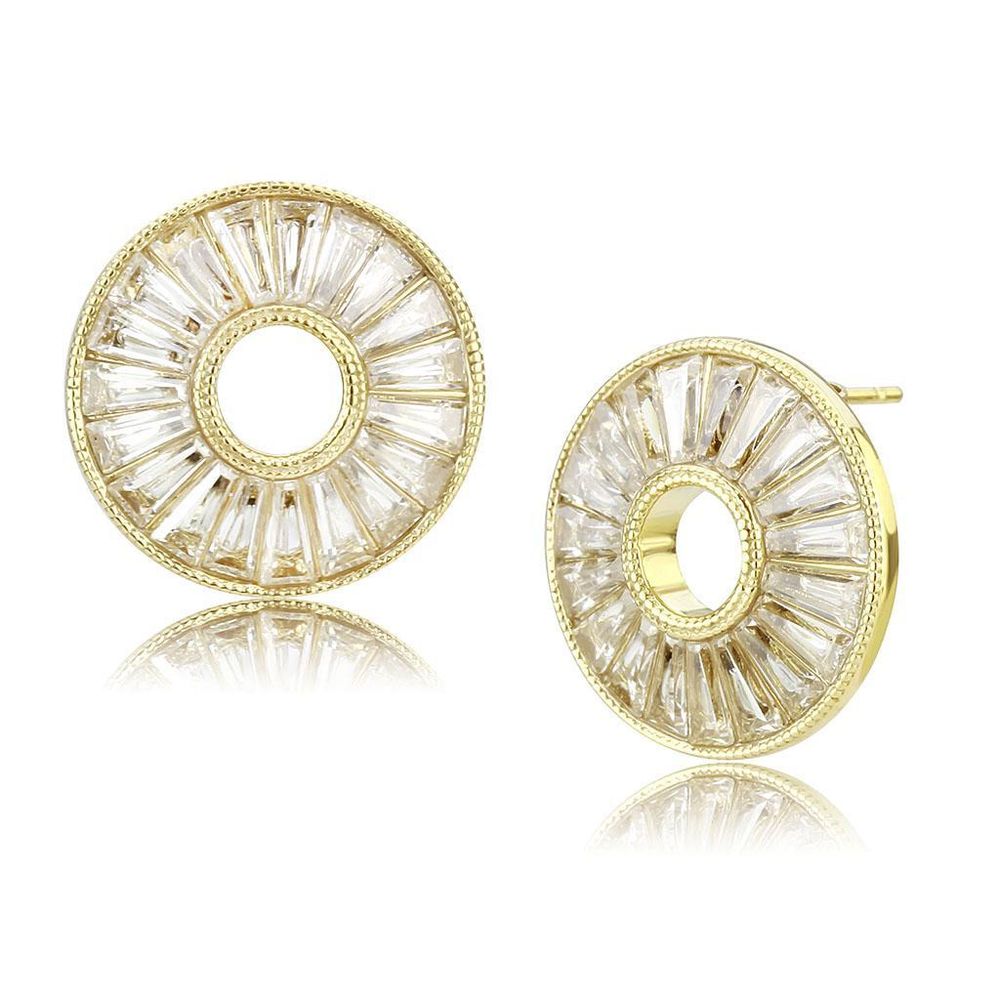 TK3662 - IP Gold(Ion Plating) Stainless Steel Earrings with AAA Grade CZ in Clear - Grocery
