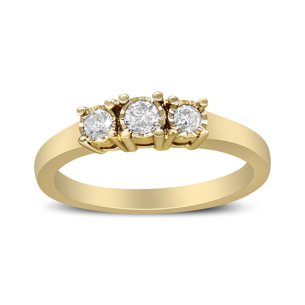 14K Yellow Gold Plated .925 Sterling Silver 1/4 Cttw Diamond 3 Stone Illusion Plate Ring (J-K Color, I1-I2 Clarity) - Grocery