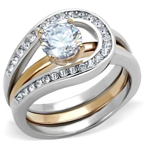 TK2032 - Two-Tone IP Rose Gold Stainless Steel Ring with AAA Grade CZ in Clear - Grocery