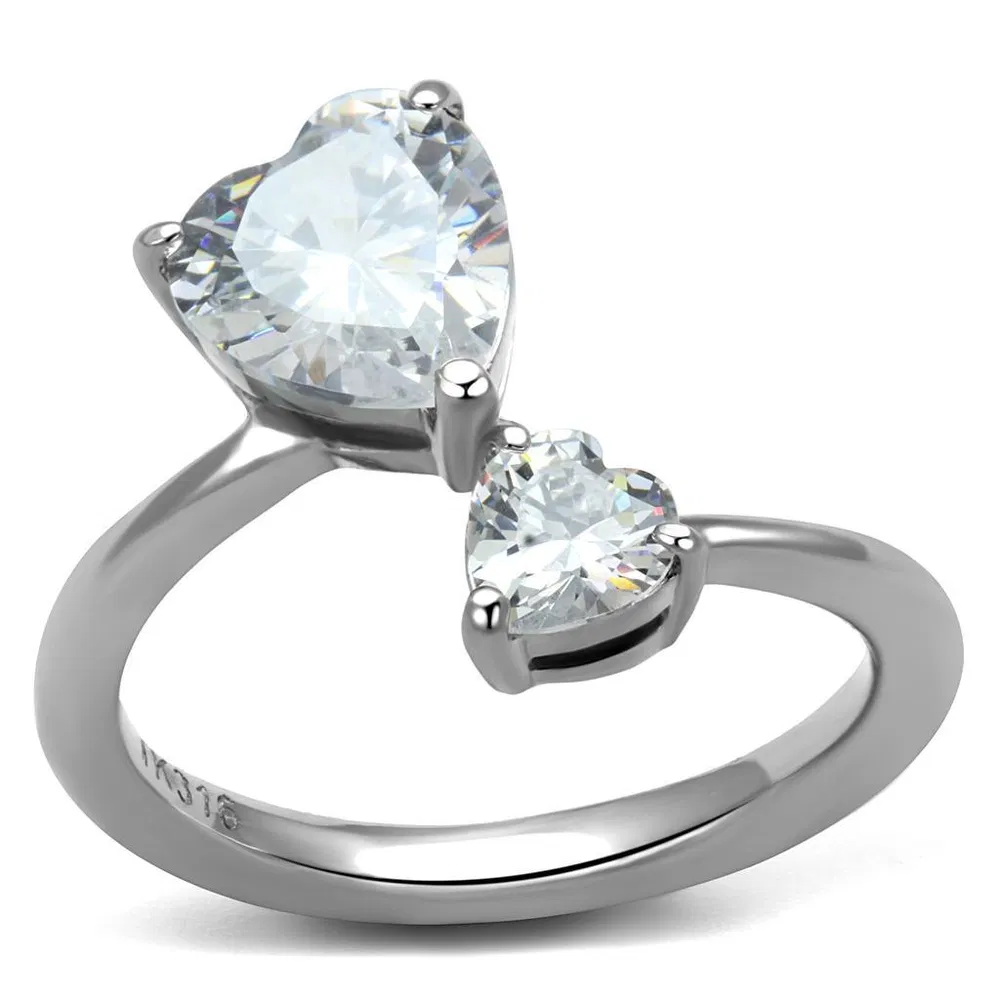 TK2981 - High polished (no plating) Stainless Steel Ring with AAA Grade CZ in Clear - Grocery