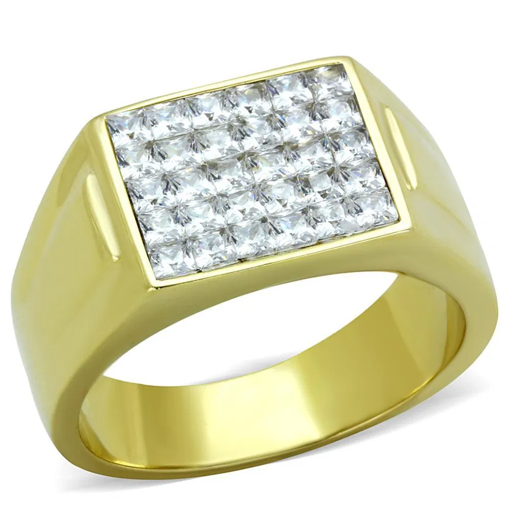 TK2048 - IP Gold(Ion Plating) Stainless Steel Ring with AAA Grade CZ in Clear - Grocery