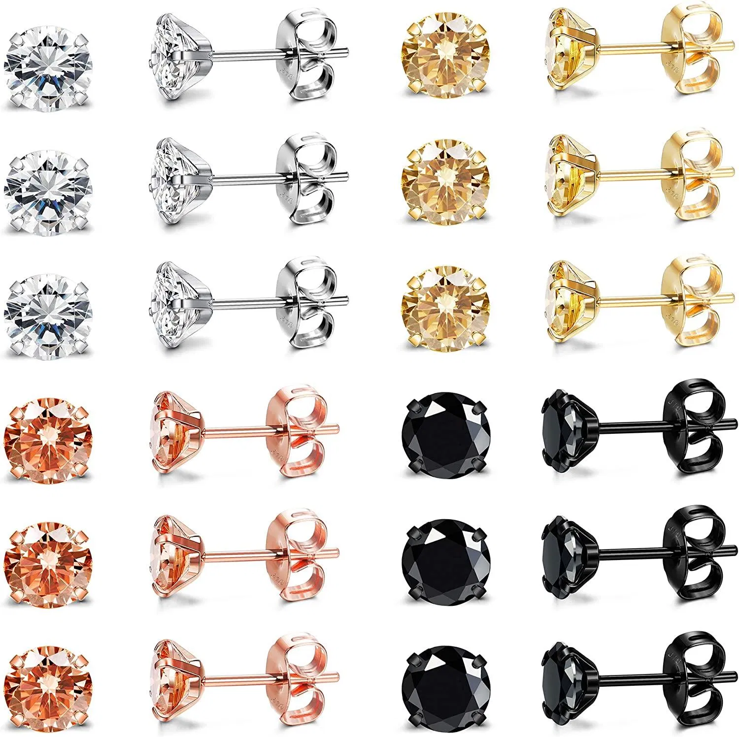 12Pairs Surgical Round Cubic Zirconia Stud Earrings Set for Men Women Tiny Cartilage Lobe Piercing Earrings 2-5mm - Grocery