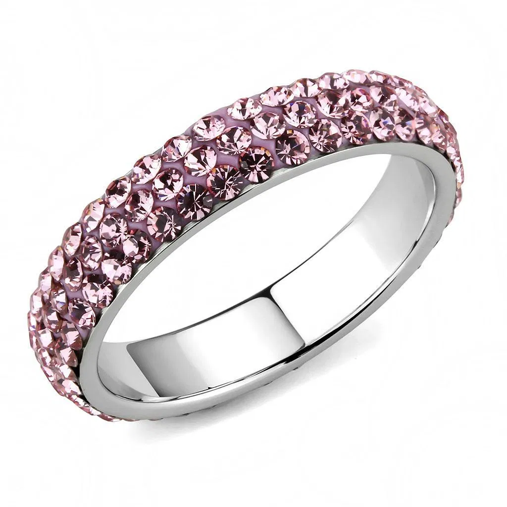 TK3543 - High polished (no plating) Stainless Steel Ring with Top Grade Crystal in Light Rose - Grocery