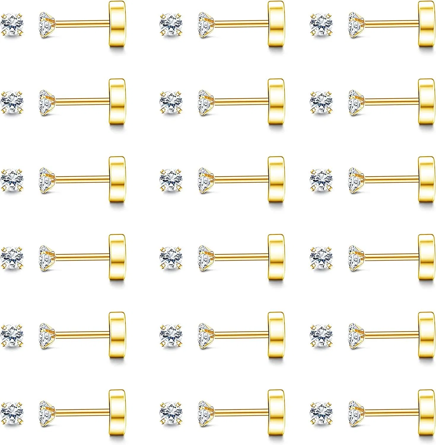 18 Pairs 20G 2mm Stainless Steel Cartilage Earrings For Men Women Screw Flat Back Earrings Tiny Stud Earrings Round Cubic Zirconia Tragus Earring Set - Grocery
