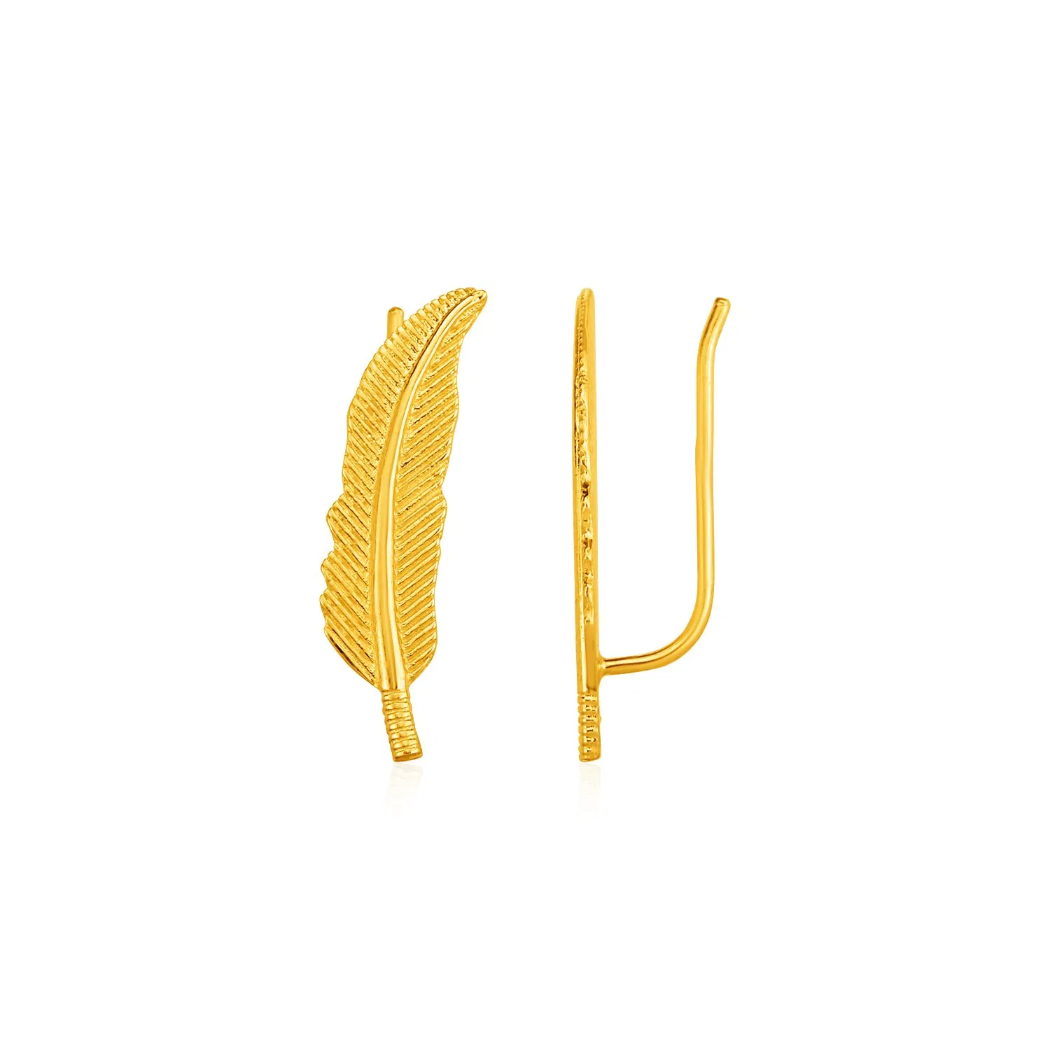 Textured Feather Climber Earrings in 14k Yellow Gold - Grocery