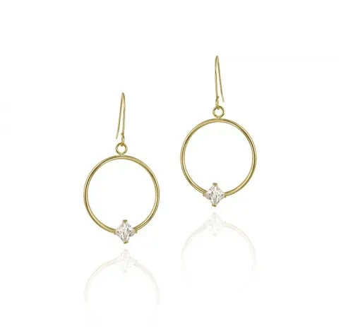 10K Gold Circle Dangle Earrings with CZ Square Stud - Grocery