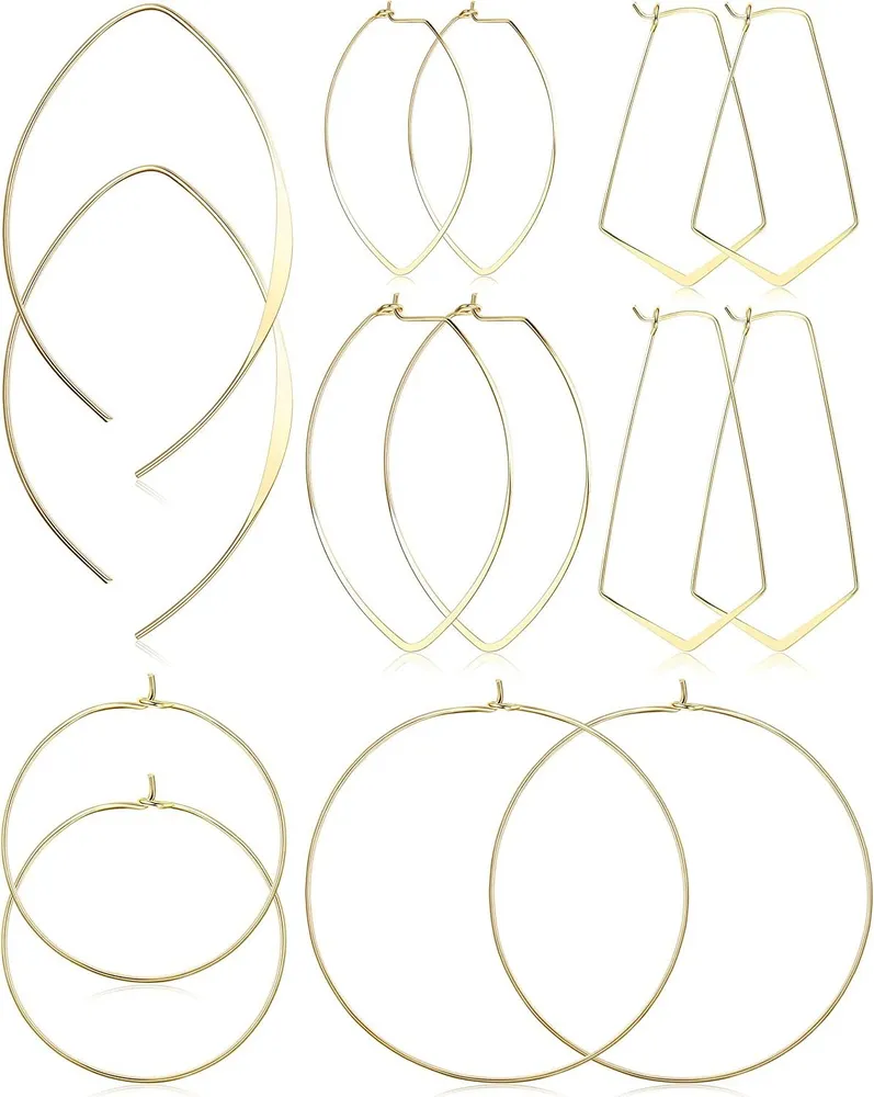 7 Pairs Threader Hoop Earrings for Women Chic Minimalist Wire Drop Dangle Earrings Geometric Oval Dainty Simple Gold Silver Earrings Stainless Set - Grocery