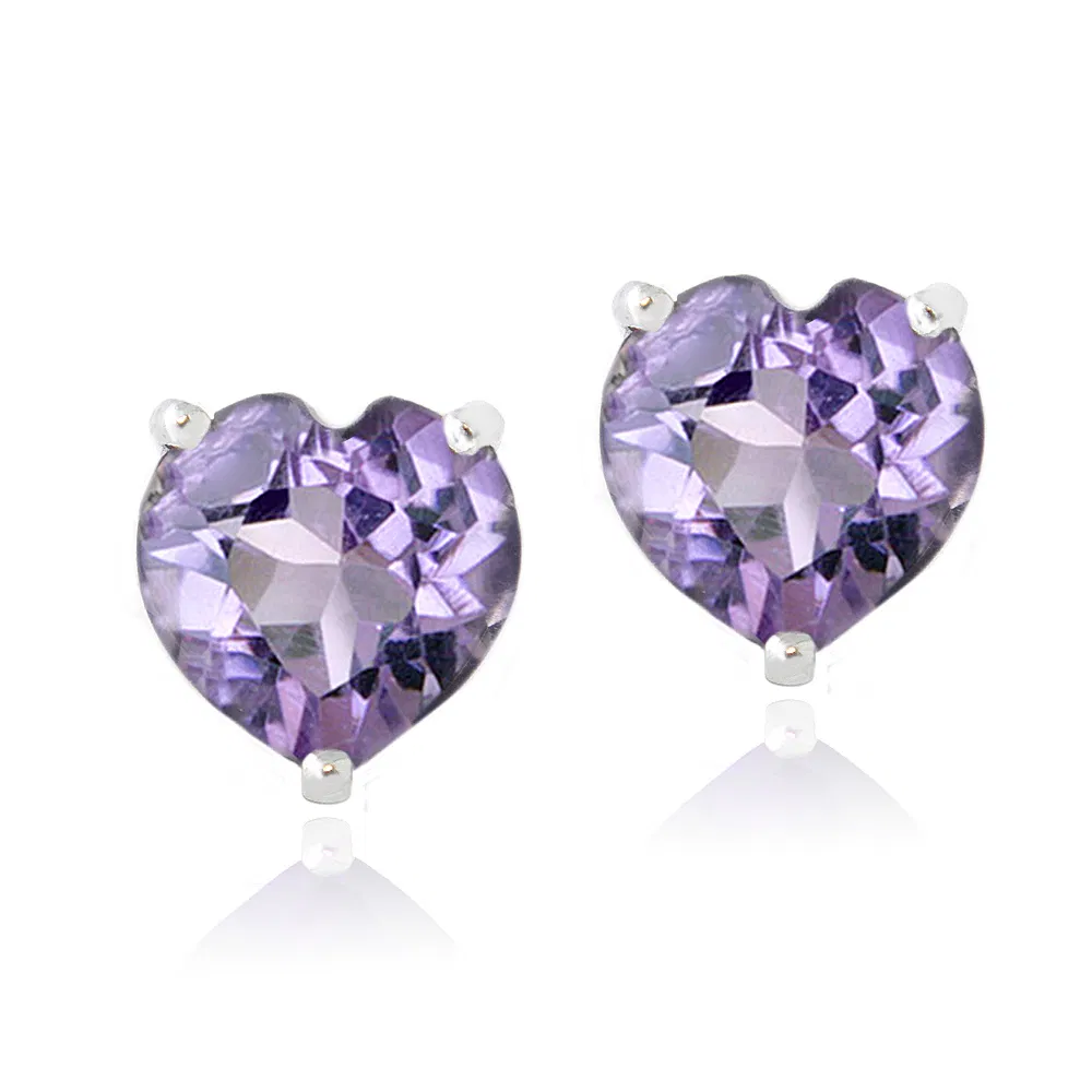 Sterling Silver 2.8ct Amethyst Heart Stud Earrings, 7mm - Grocery