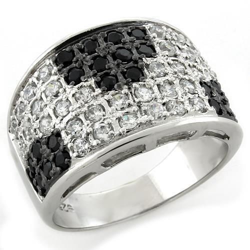 LOAS1088 - IP Black(Ion Plating) 925 Sterling Silver Ring with AAA Grade CZ in Jet - Grocery