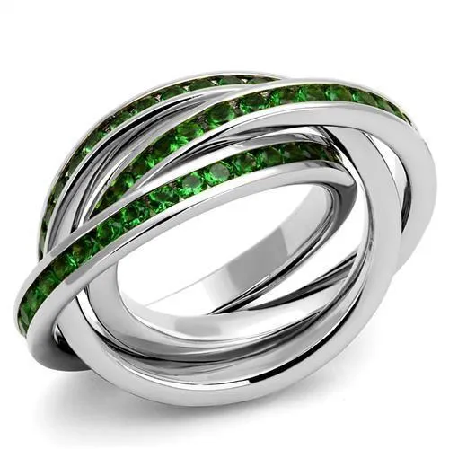 3W1332 - Rhodium Brass Ring with Synthetic Synthetic Glass in Emerald - Grocery
