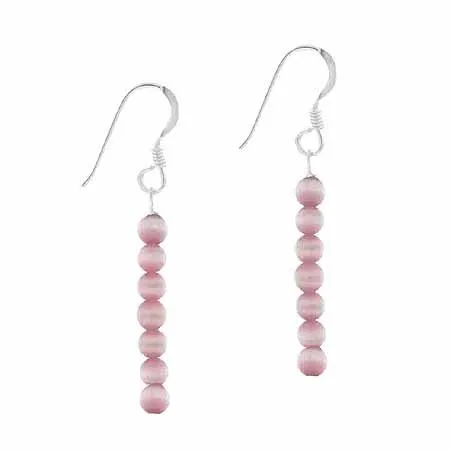 Sterling Silver Lavender Cats Eye 6 Bead Dangle Earrings - Grocery