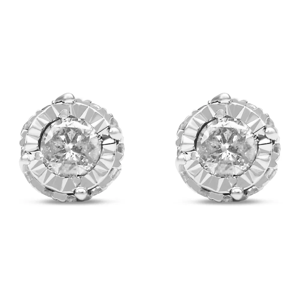10K White Gold 1/2 Cttw Miracle-Set Round Brilliant-Cut Diamond Stud Earrings with Hidden Halo (I-J ,I2-I3) - Grocery