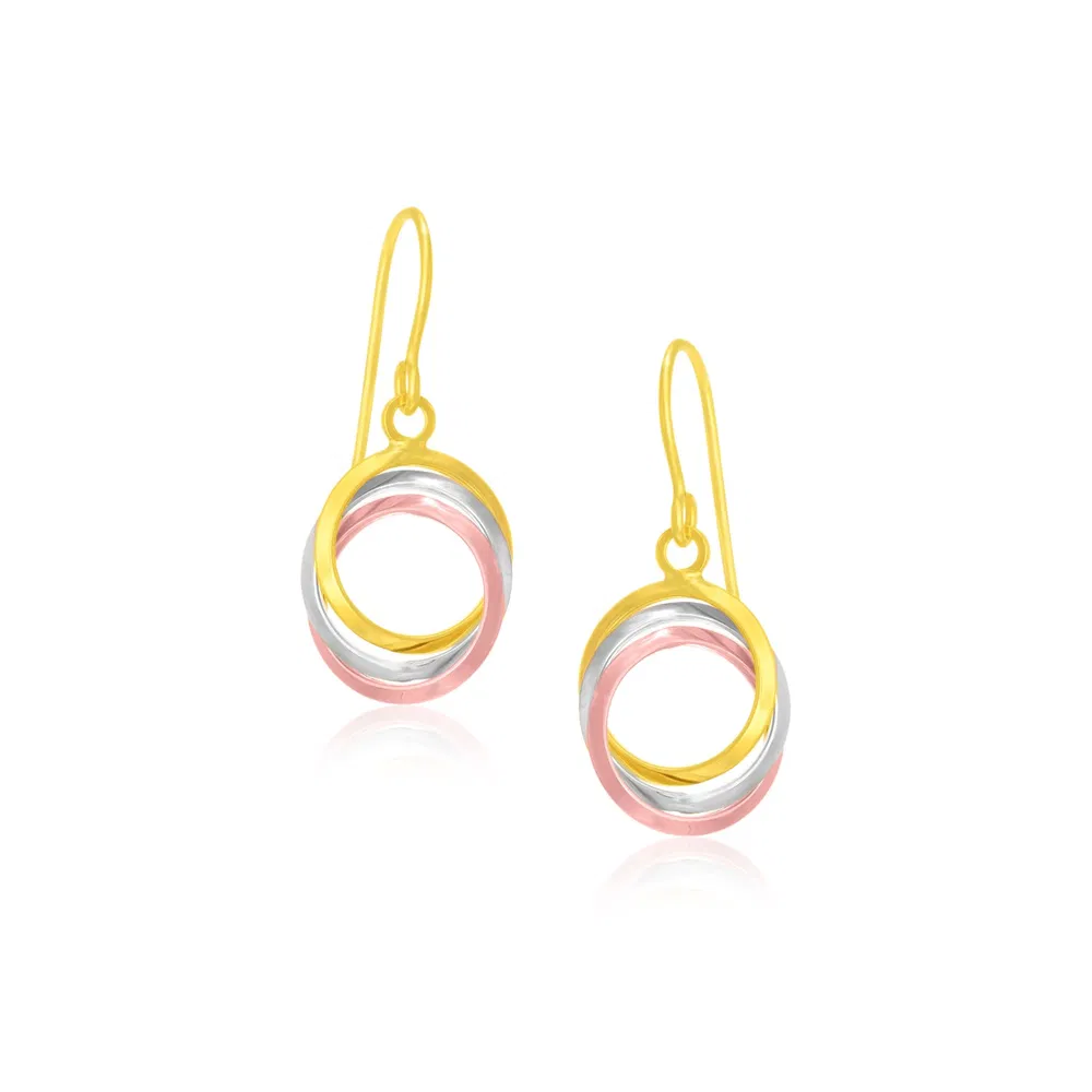 14k Tri-Color Gold Open Entwined Ring Earrings - Grocery