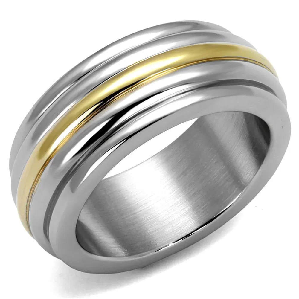TK2390 - Two-Tone IP Gold (Ion Plating) Stainless Steel Ring with No Stone - Grocery