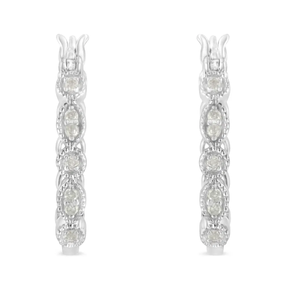 .925 Sterling Silver 1/6 cttw Diamond Milgrain Hoop Earring (I-J Color, I3 Clarity) - Grocery