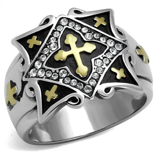 TK2517 - Two-Tone IP Gold (Ion Plating) Stainless Steel Ring with Top Grade Crystal in Clear - Grocery