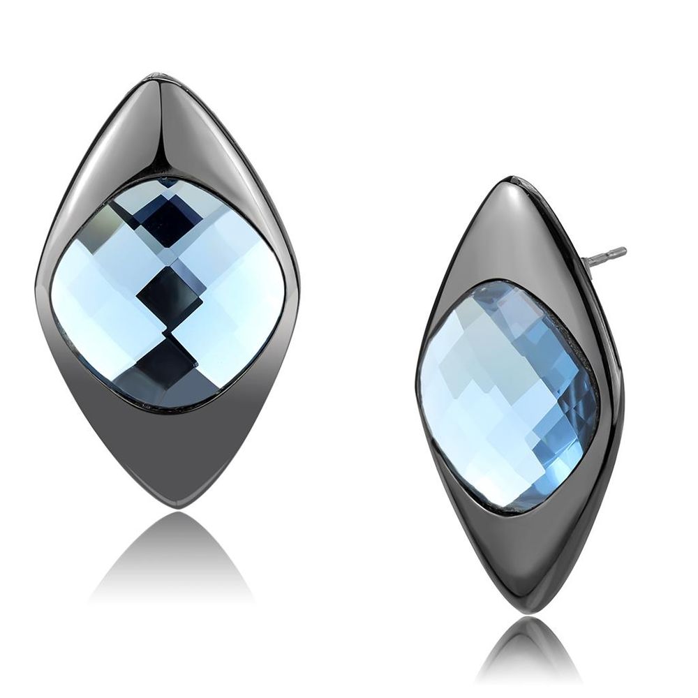 TK3494 - IP Light Black (IP Gun) Stainless Steel Earrings with Synthetic Synthetic Glass in Light Sapphire - Grocery