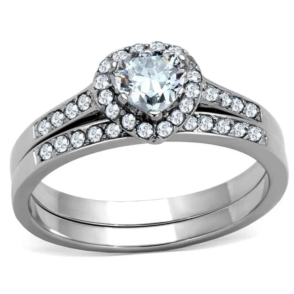 TK1W161 - High polished (no plating) Stainless Steel Ring with AAA Grade CZ in Clear - Grocery