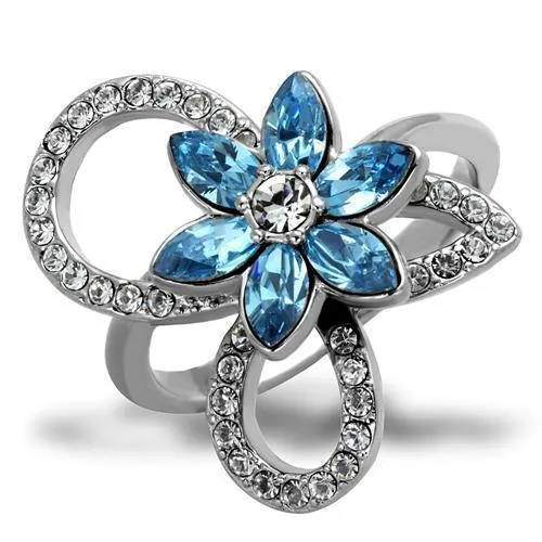 TK2123 - High polished (no plating) Stainless Steel Ring with Top Grade Crystal in Sea Blue - Grocery