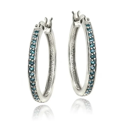 Sterling Silver 1ct Blue Topaz 25mm Round Hoop Earrings - Grocery