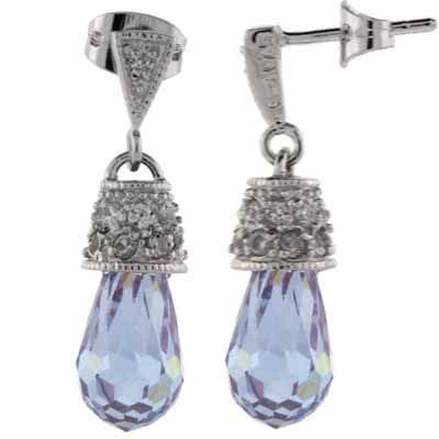 Sterling Silver Lavender & White CZ Raindrop Earrings - Grocery