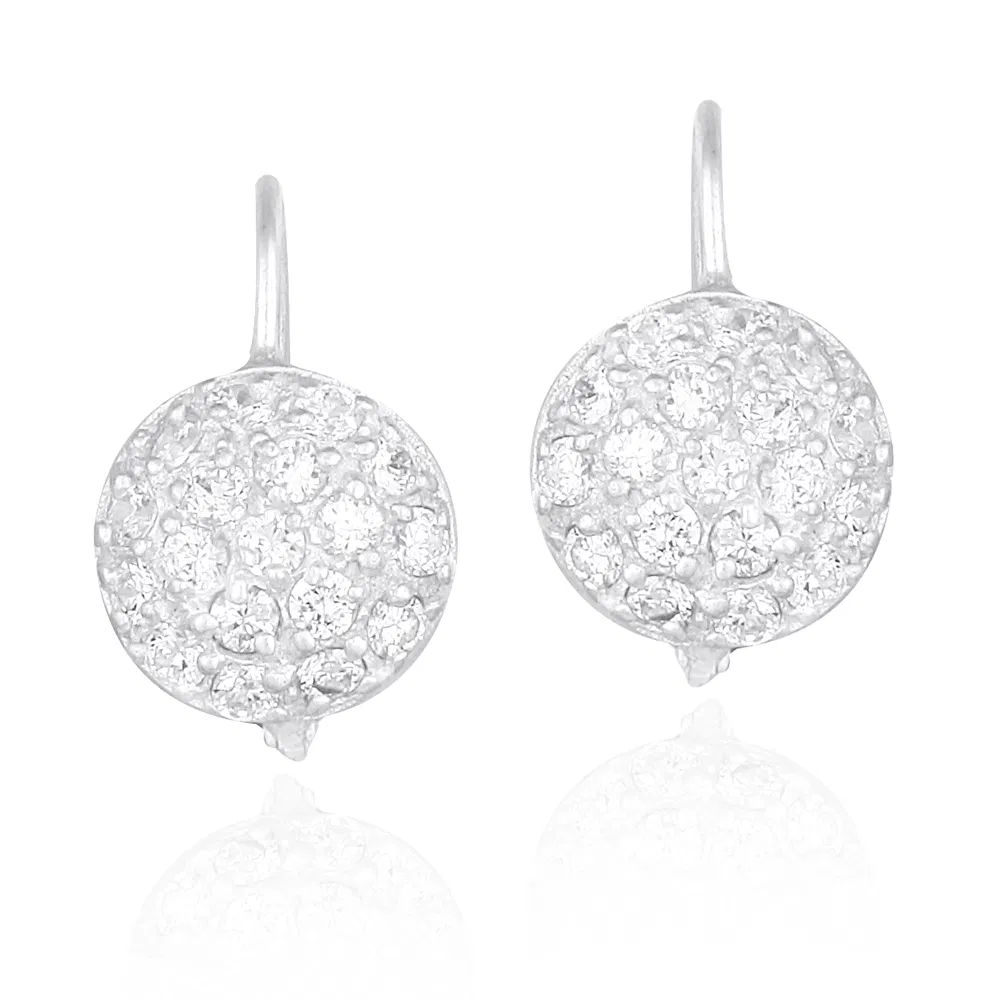 Sterling Silver CZ Round Pave Lever-Back Earrings - Grocery