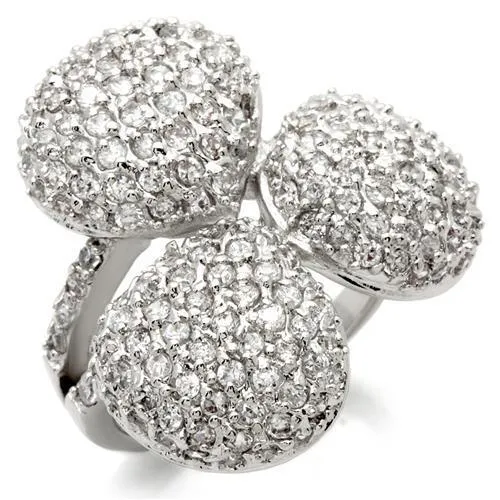 0W145 - Rhodium Brass Ring with AAA Grade CZ in Clear - Grocery