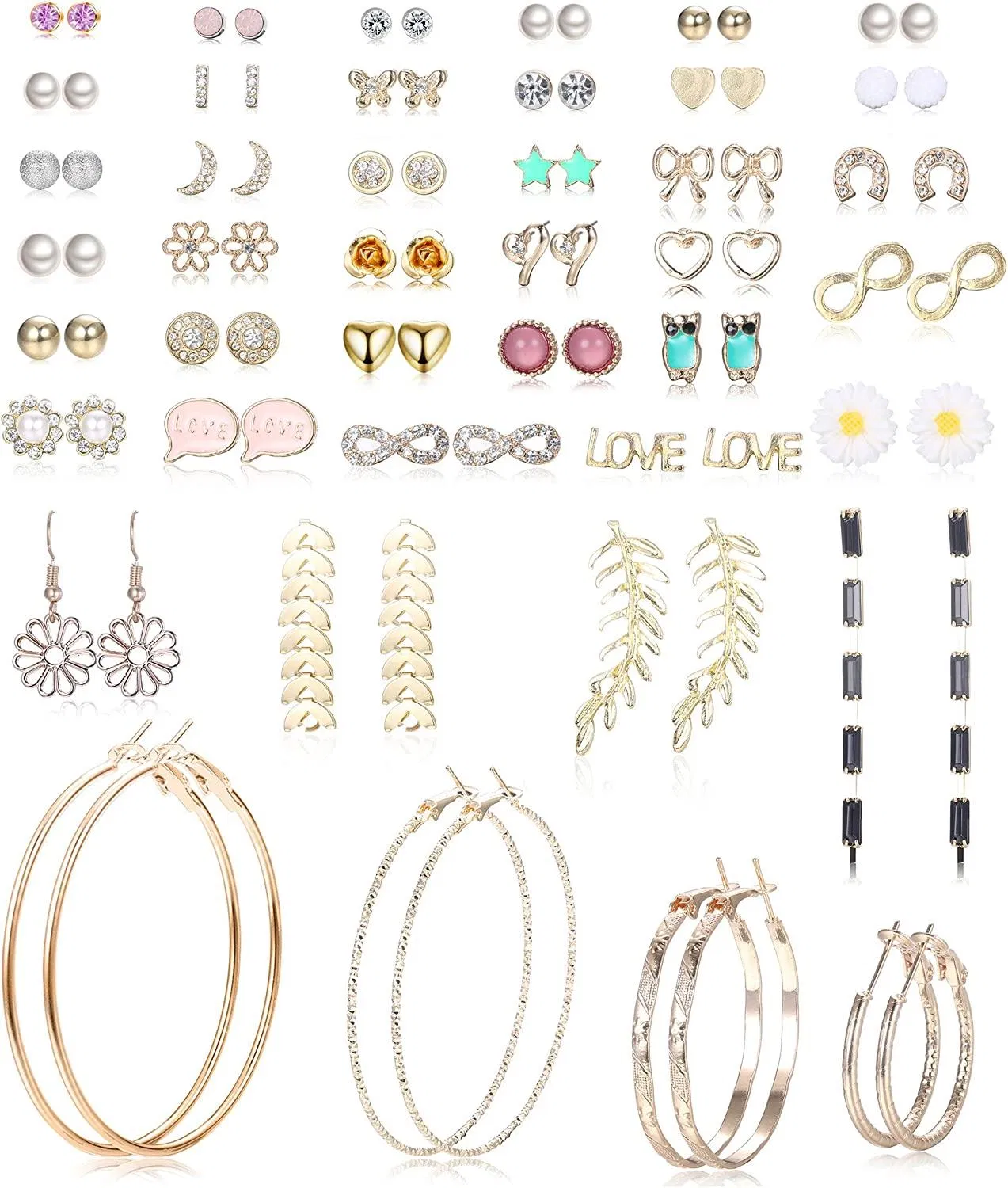 Assorted Multiple Stud Earrings Hoops Dangle Earrings for Women Bohemian Retro Vintage Ear Cuffs Crawler Chic Earrings Set - Grocery