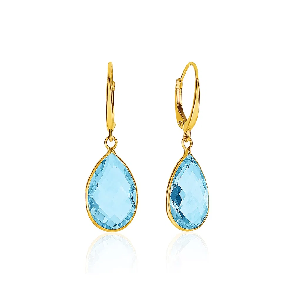 Drop Earrings with Pear-Shaped Blue Topaz Briolettes in 14k Yellow Gold - Grocery