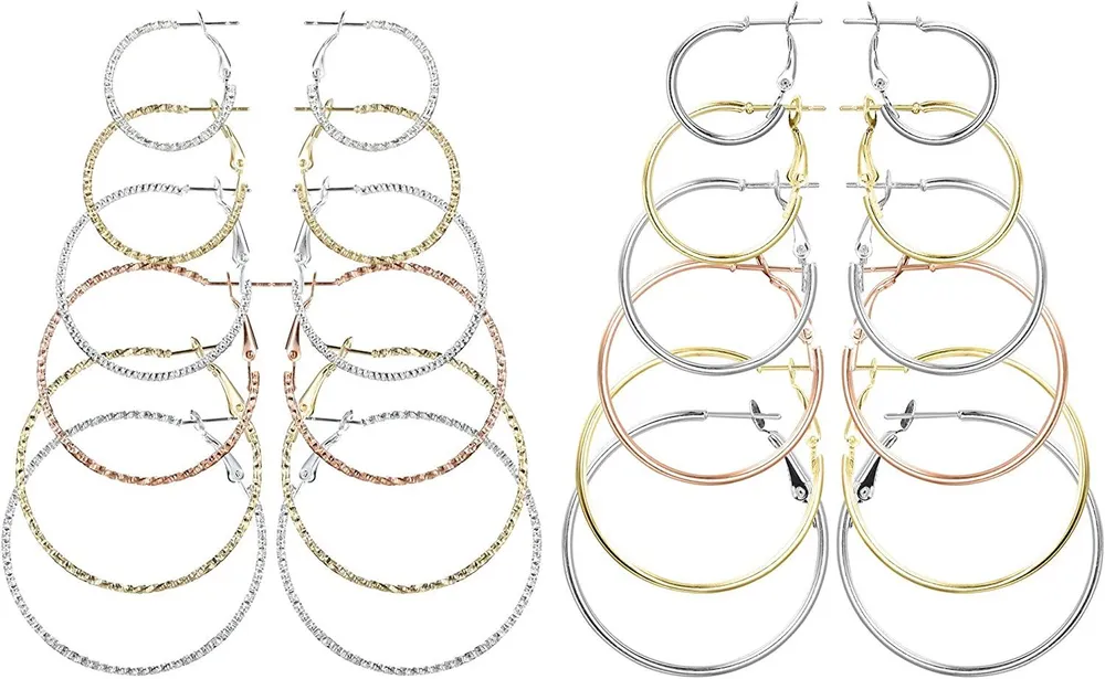 12 Pairs 2.5-5cm Hoop Earrings Pack Twisted Round Hoop Earrings Set Loop Earrings for Women - Grocery