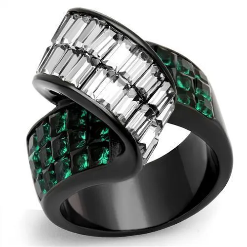 TK2199 - IP Black(Ion Plating) Stainless Steel Ring with Synthetic Synthetic Glass in Blue Zircon - Grocery
