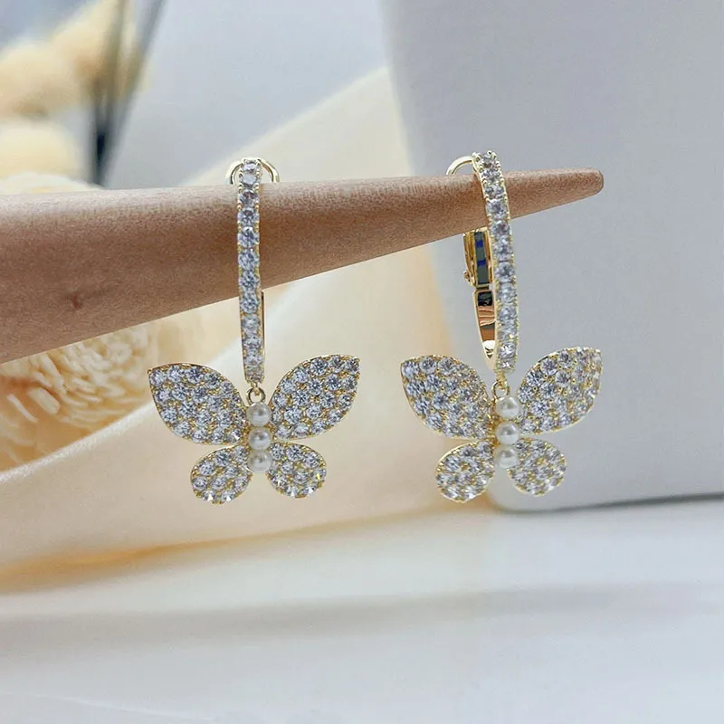 Copper Zircon Butterfly Earrings - Grocery