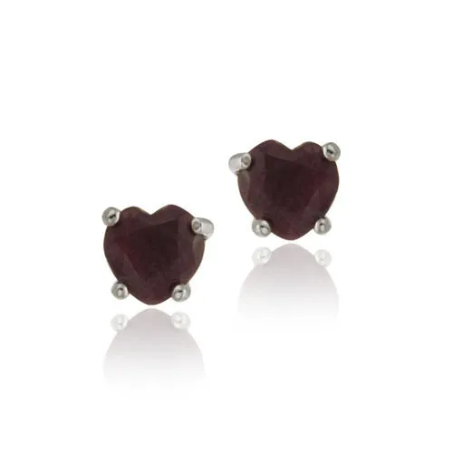 Sterling Silver 1.04ct Ruby 5mm Heart Stud Earrings - Grocery