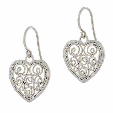Sterling Silver Filigree Heart Dangle Earrings - Grocery