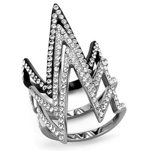TK2619 - Two-Tone IP Black (Ion Plating) Stainless Steel Ring with Top Grade Crystal in Clear - Grocery