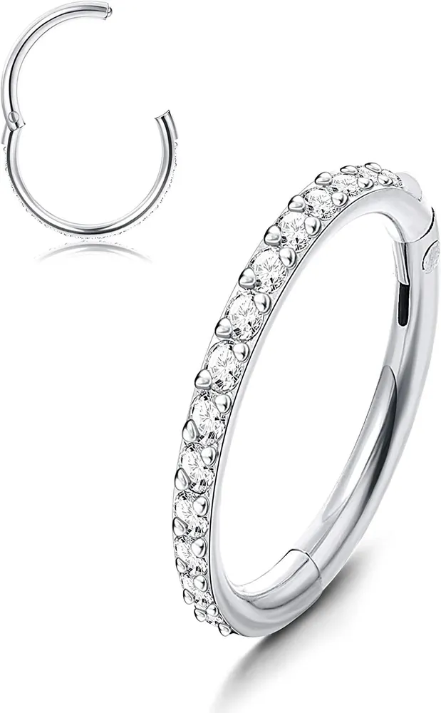 CZ Hinged Nose Rings Hoop 316L Surgical 16G 18G Body Pierecing Ring for Cartilage Helix Rook Septum Daith Tragus Nose Piercing10MM - Grocery