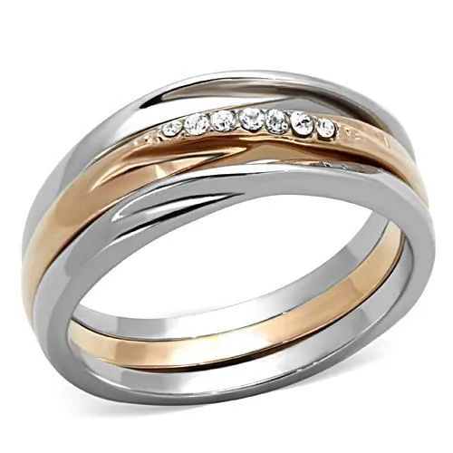 TK1340 - Two-Tone IP Rose Gold Stainless Steel Ring with Top Grade Crystal in Clear - Grocery