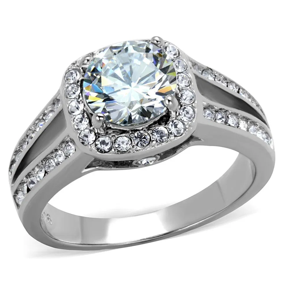 TK2043 - High polished (no plating) Stainless Steel Ring with AAA Grade CZ in Clear - Grocery