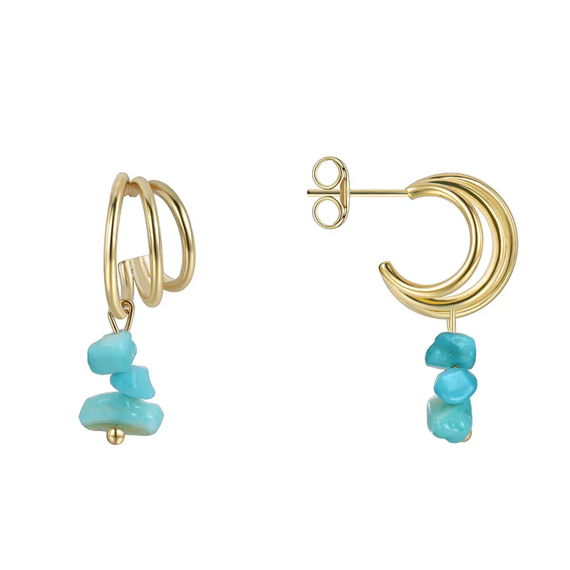 C Shape Hoop Earrings Women Turquoise - Grocery