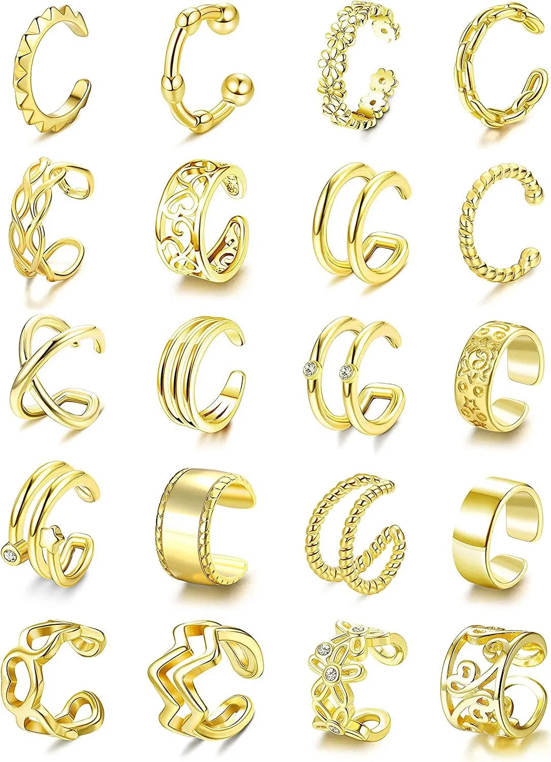 20PCS Ear Cuff Earrings Set Adjustable for Women Stainless Non-Piercing Cartilage Clip On Wrap Earring Fake Helix Cartilage Cuffs Fake Lip Nose Ring - Grocery