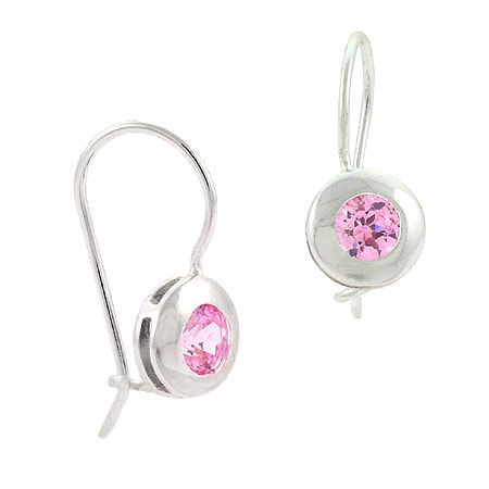 Sterling Silver Pink CZ Round Drop Earrings - Grocery