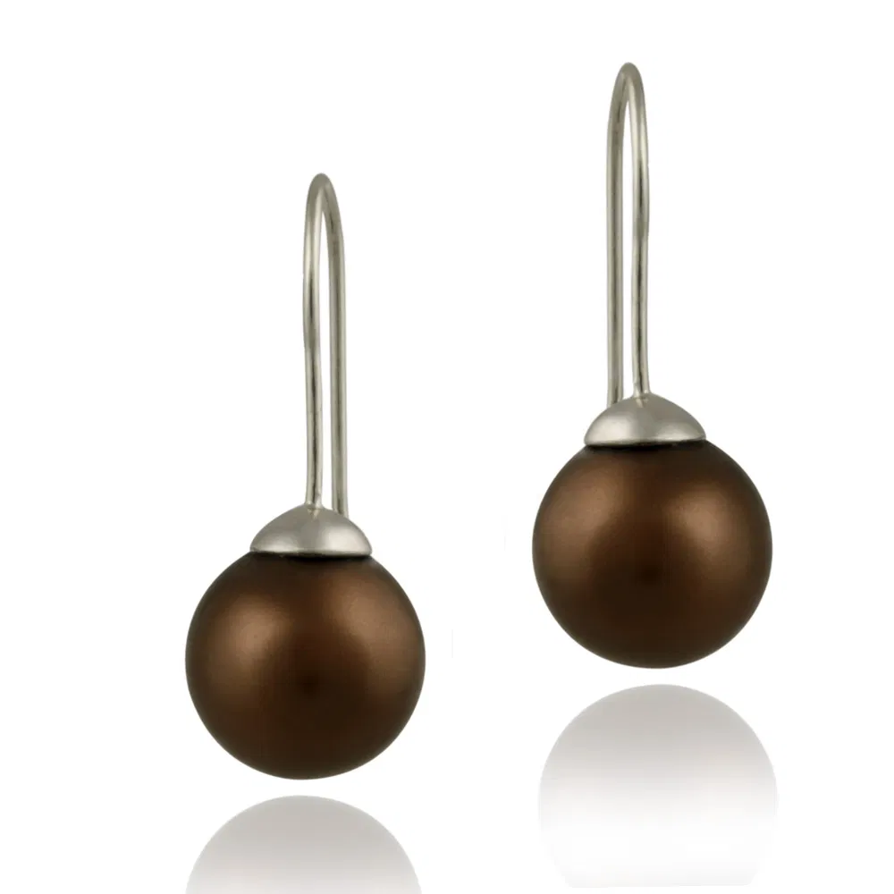 Sterling Silver 12mm Bronze Shell Pearl Drop Earrings - Grocery